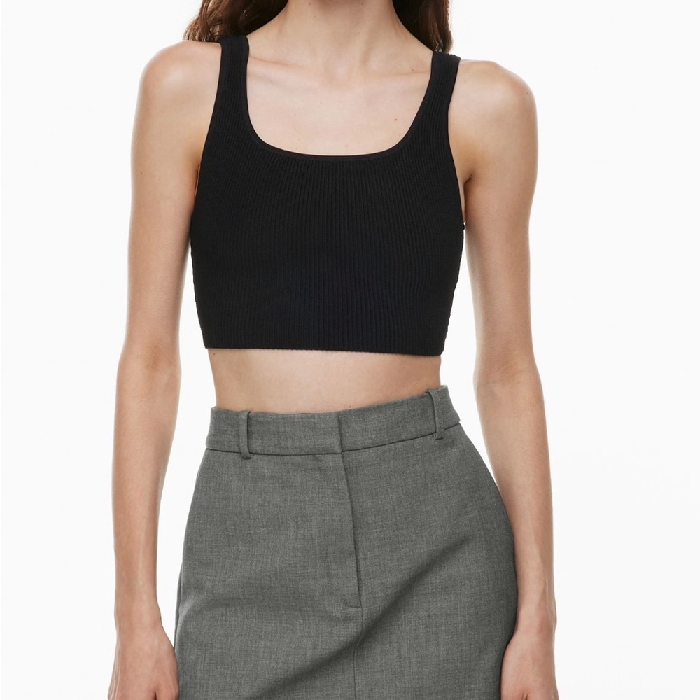 Aritzia Babaton Black Sculpt Knit Squareneck Cropped Tank XS